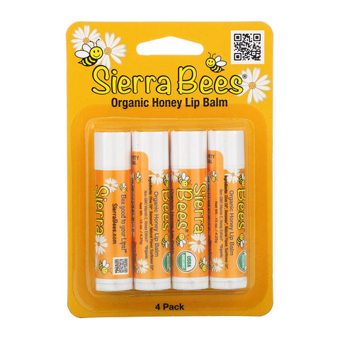 Sierra Bees, Bálsamos labiales, miel, paquete de 4, 4,25 g (0,15 oz) cada uno