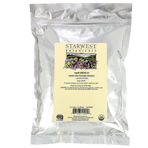 Starwest Botanicals,  Henna Red Powder, Organic, 1 lb (453.6 g)
