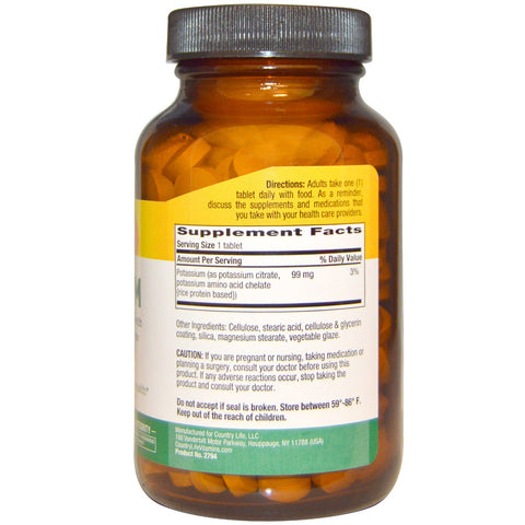 Country Life, Kalium, 99 mg, 250 tabletter
