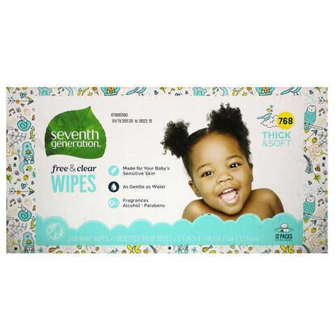 Seventh Generation, Baby Wipes,  Free & Clear, 768 Wipes