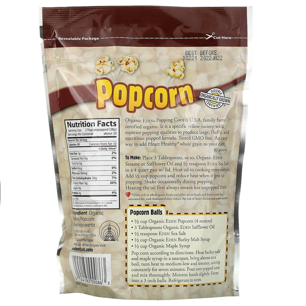 Eden Foods, Popcorn,  Popping Kernels, 20 oz (566 g)