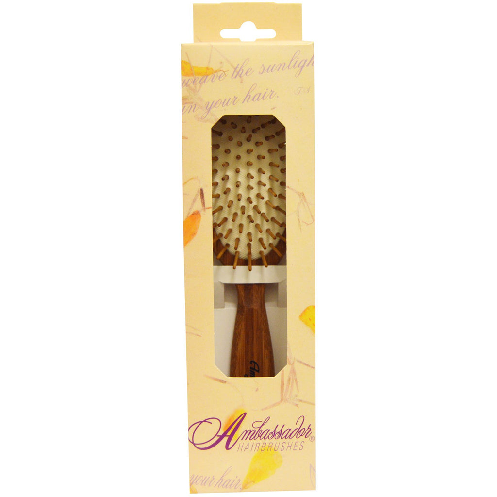 Fuchs Brushes, Ambassador Hairbrushes, Bamboo, Large Oval/Wood Pins, 1 Brush