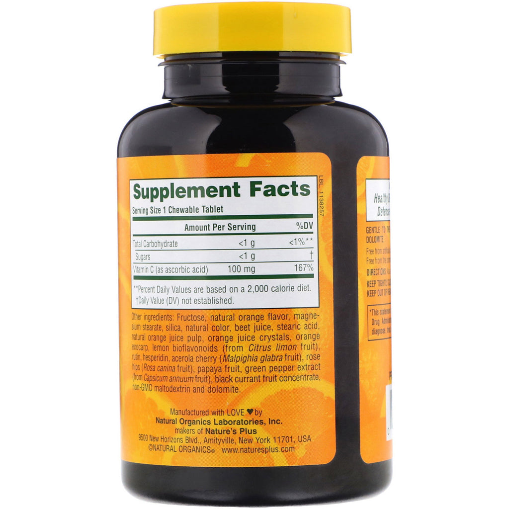 Nature's Plus, Orange Juice Jr., Vitamin C Supplement, 100 mg, 180 Tablets