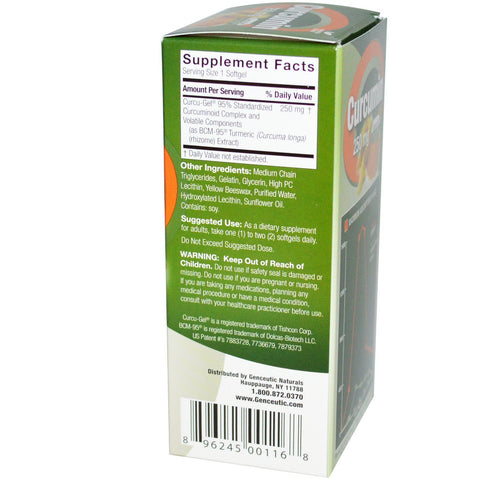 Genceutic Naturals, curcumina, 250 mg, 60 cápsulas blandas