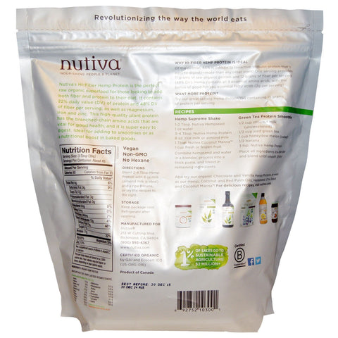Nutiva, , Hamp Protein Hi-Fiber, 3 lbs (1,36 kg)