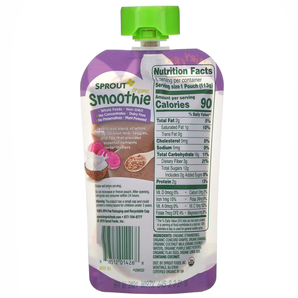 Sprout , Smoothie, Berry Grape with Coconut Milk, Veggies & Flax Seed, 4 oz ( 113 g)
