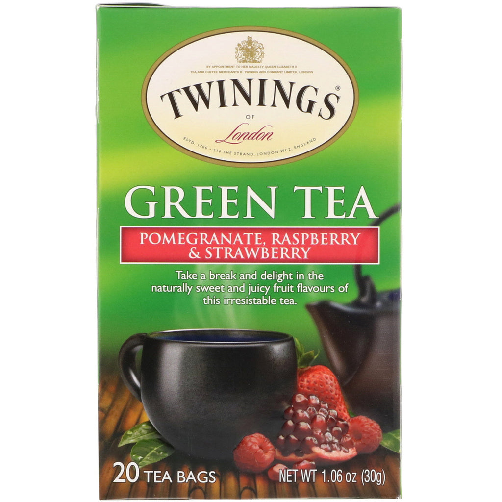 Twinings, Green Tea, Pomegranate, Raspberry & Strawberry, 20 Tea Bags, 1.06 oz (30 g)