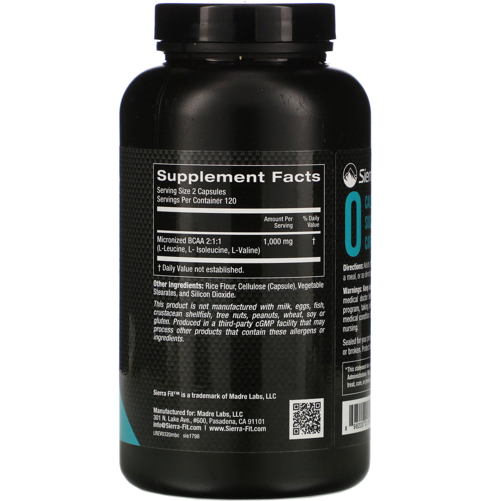 Sierra Fit, BCAA micronizados, aminoácidos de cadena ramificada, 500 mg, 240 cápsulas vegetales