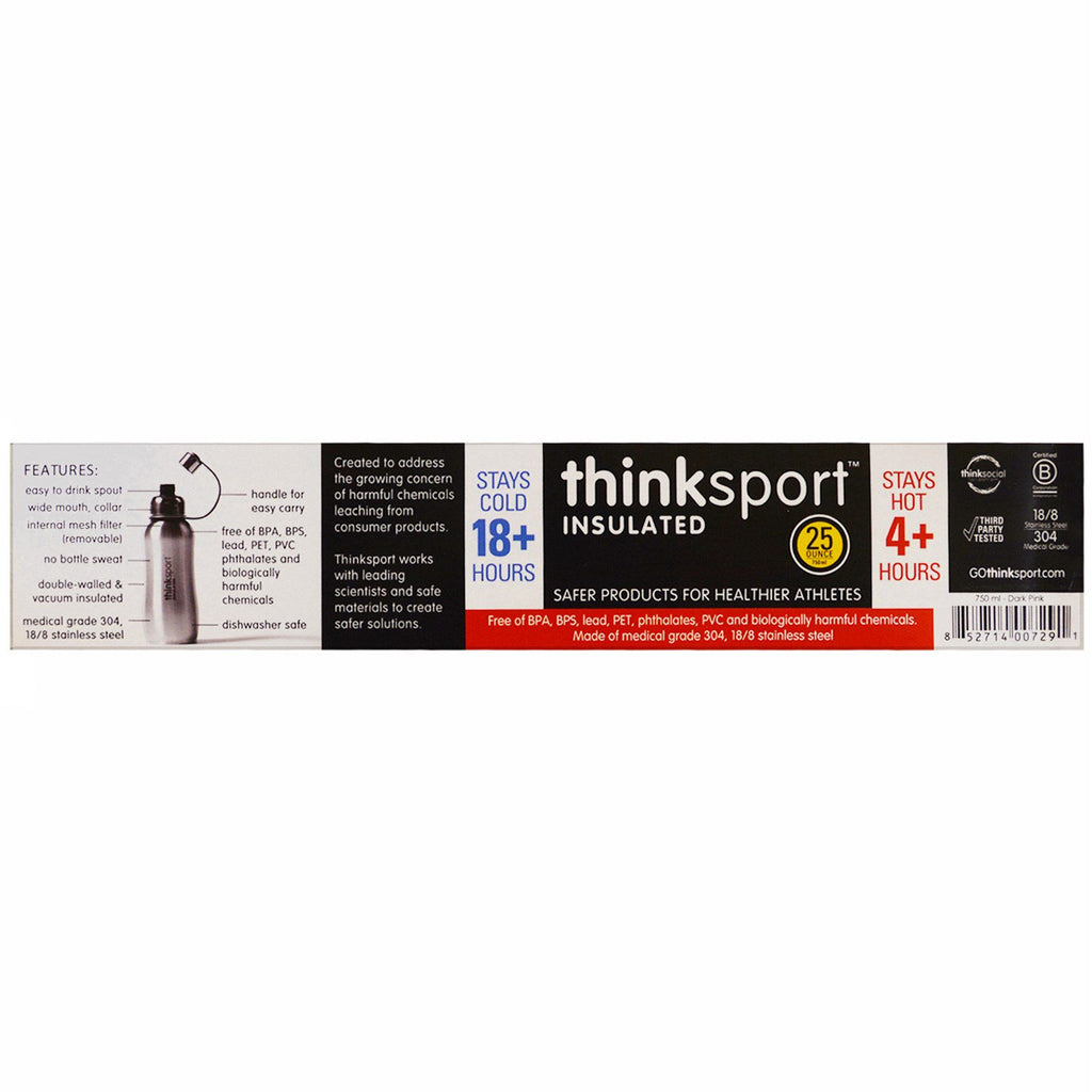 Think, Thinksport, Isoleret Sportsflaske, Mørk Pink, 25 oz (750 ml)