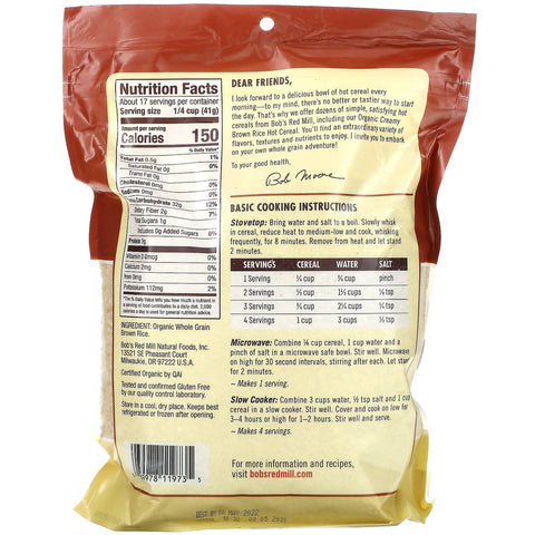 Bob's Red Mill,  Creamy Brown Rice, Hot Cereal, 24 oz (680 g)