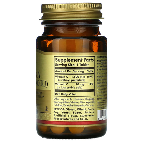 Solgar, tør A-vitamin, 1.500 mcg (5.000 IE), 100 tabletter