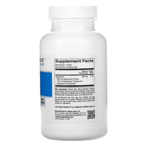 Lake Avenue Nutrition, Complejo de magnesio, 300 mg, 250 tabletas