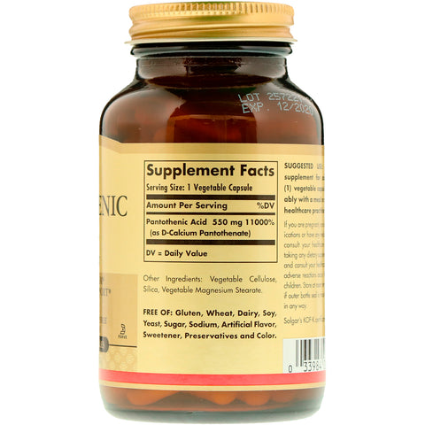 Solgar, pantothensyre, 550 mg, 100 vegetabilske kapsler