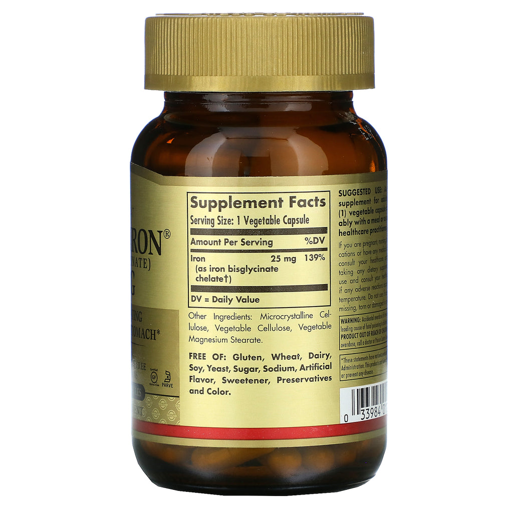 Solgar, Hierro Suave, 25 mg, 90 Cápsulas Vegetales