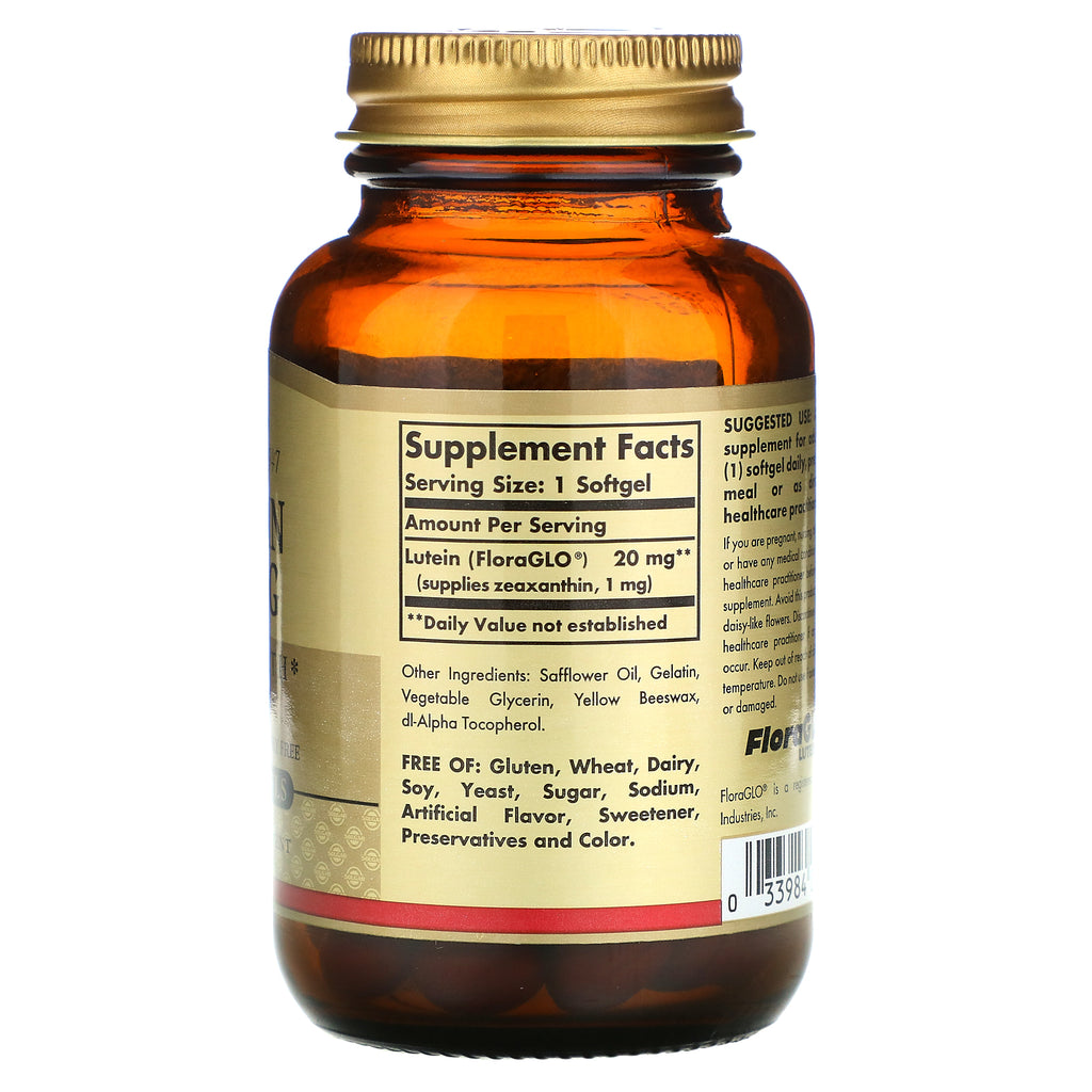 Solgar, luteína, 20 mg, 60 cápsulas blandas