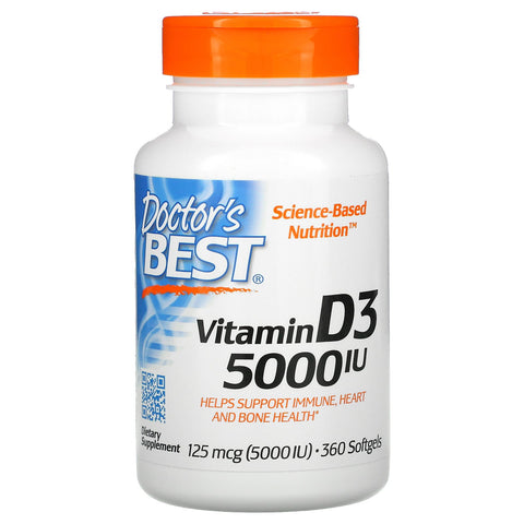 Doctor's Best, Vitamin D3, 125 mcg (5000 IU), 360 Softgels