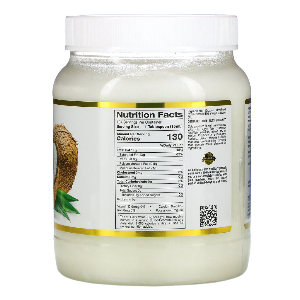 California Gold Nutrition, koldpresset ekstra jomfru kokosolie, 54 fl oz (1,6 L)