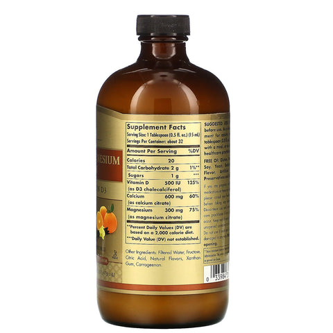 Solgar, flydende calciummagnesiumcitrat med vitamin D3, naturlig appelsinvanilje, 16 fl oz (473 ml)