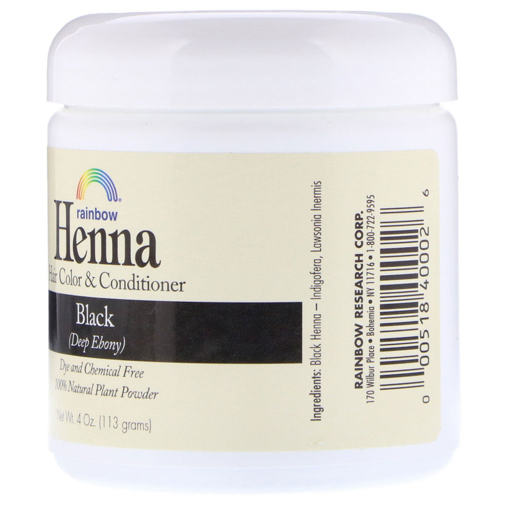 Rainbow Research, Henna, hårfarve og balsam, sort, 4 oz (113 g)