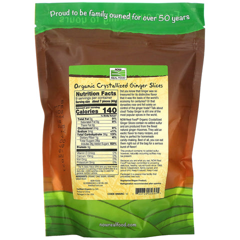 Now Foods, Real Food, rodajas de jengibre cristalizado orgánico, 12 oz (340 g)