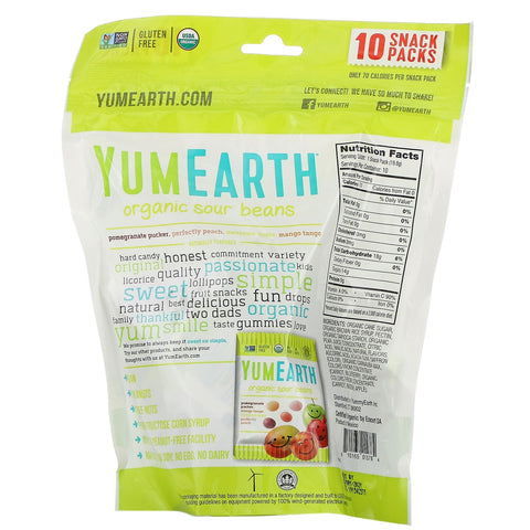 YumEarth, Sour Beans, Assorted Flavors, 10 Snack Packs, 0,7 oz (19,8 g) hver