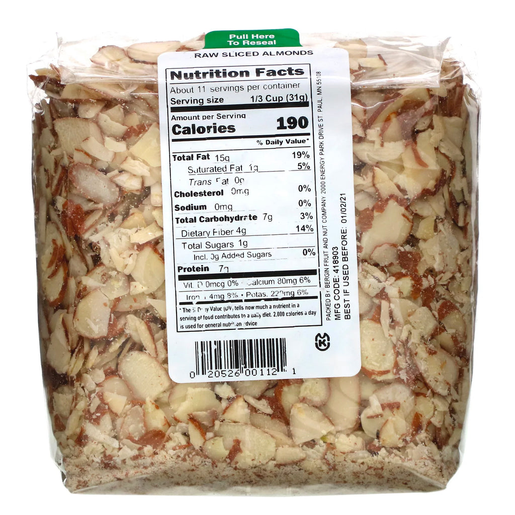 Bergin Fruit and Nut Company, rå skivede mandler, 12 oz (340 g)