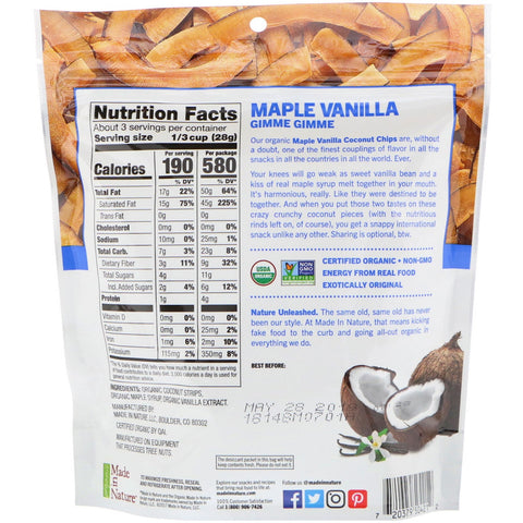 Made in Nature,  Coconut Chips, Maple Vanilla Supersnacks, 3 oz (85 g)