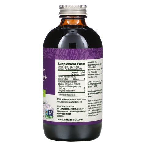 Flora, Certified  Elderberry + With Echinacea, Immune Support,  8.5 fl oz (250 ml)