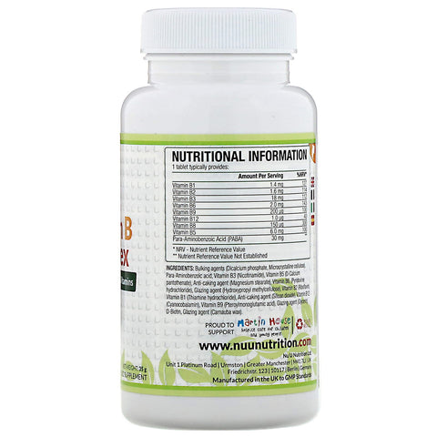 Nu U Nutrition, Vitamin B Complex, 180 veganske tabletter