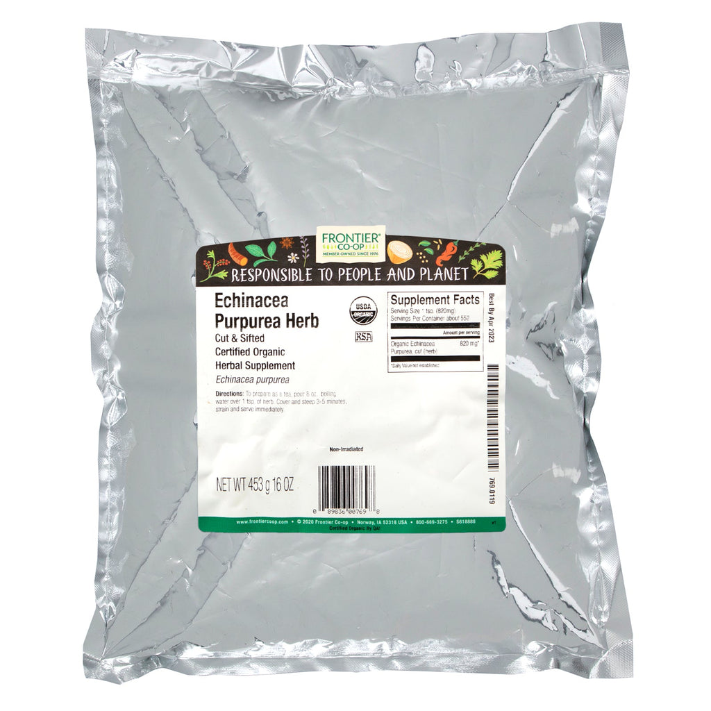 Frontier Natural Products, skåret og sigtet Echinacea Purpurea Herb, 16 oz (453 g)