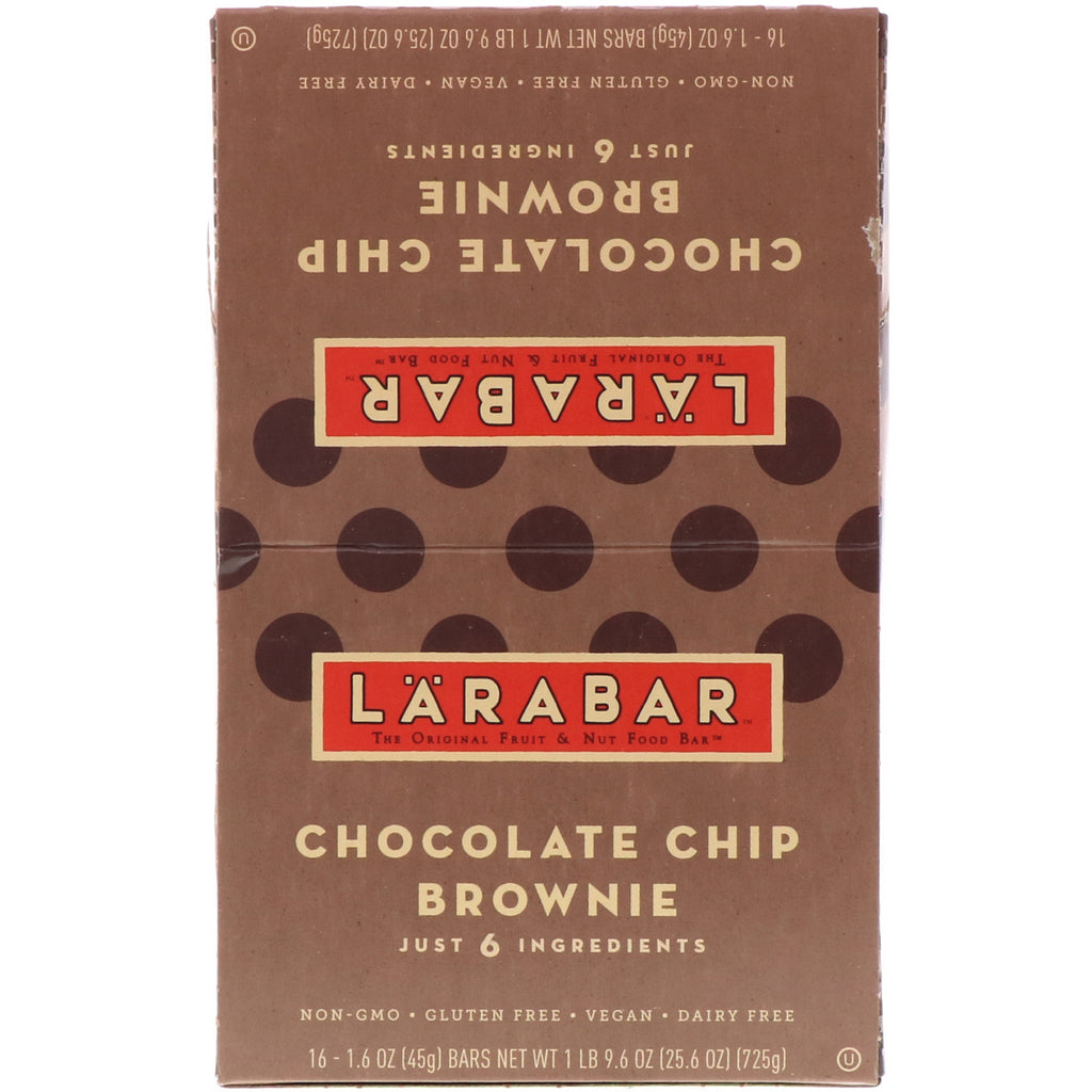 Larabar, The Original Fruit &amp; Nut Food Bar, Brownie con chispas de chocolate, 16 barras, 1,6 oz (45 g) cada una