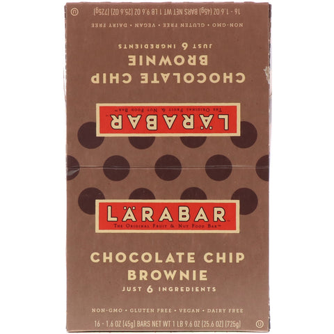 Larabar, The Original Fruit & Nut Food Bar, Chocolate Chip Brownie, 16 barer, 1,6 oz (45 g) hver