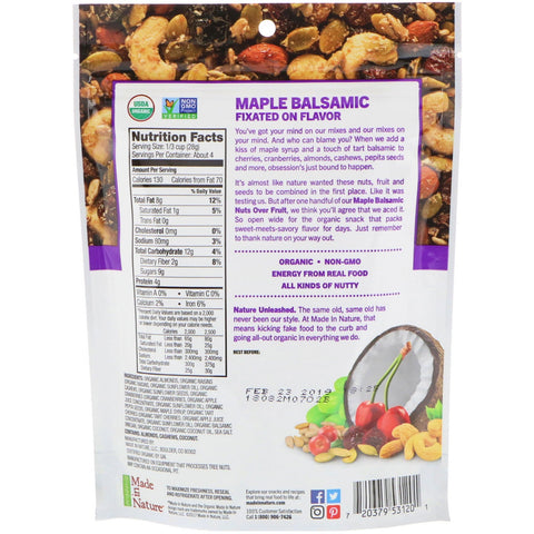 Made in Nature, Nødder Over Frugt Supersnacks, Maple Balsamico, 4 oz (113 g)