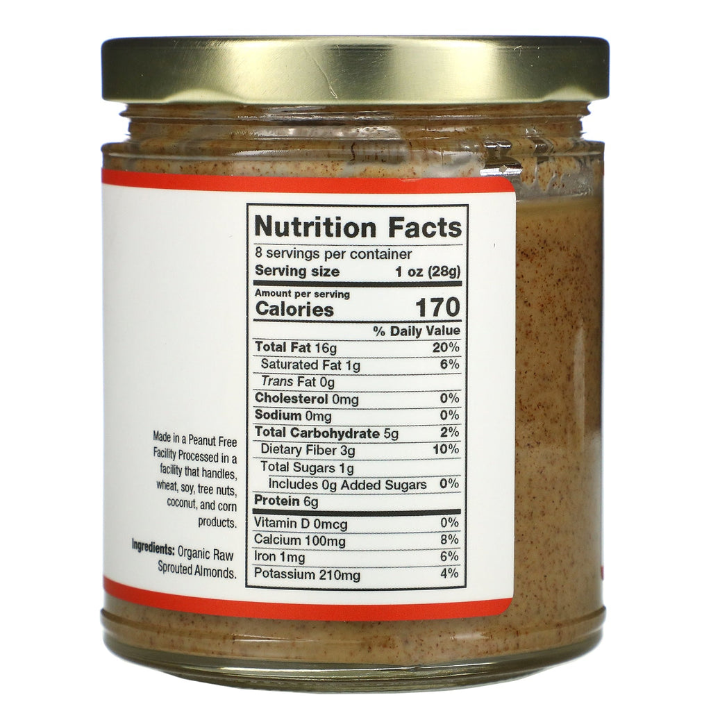Jiva s, Mantequilla de almendras germinadas crudas, cremosa, sin sal, 8 oz (228 g)
