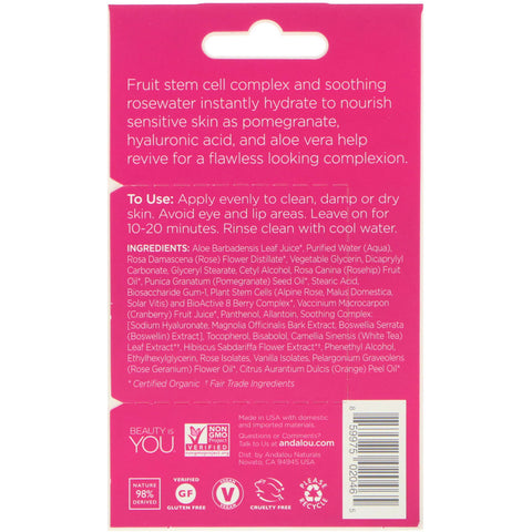 Andalou Naturals, Instant Soothing, 1000 Roses Rosewater Beauty Face Mask, 0,28 oz (8 g)