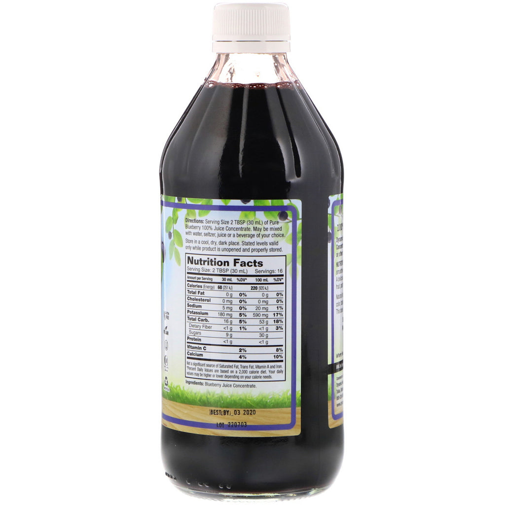 Dynamic Health Laboratories, Pure Blueberry, 100% Juice Concentrate, Usødet, 16 fl oz (473 ml)