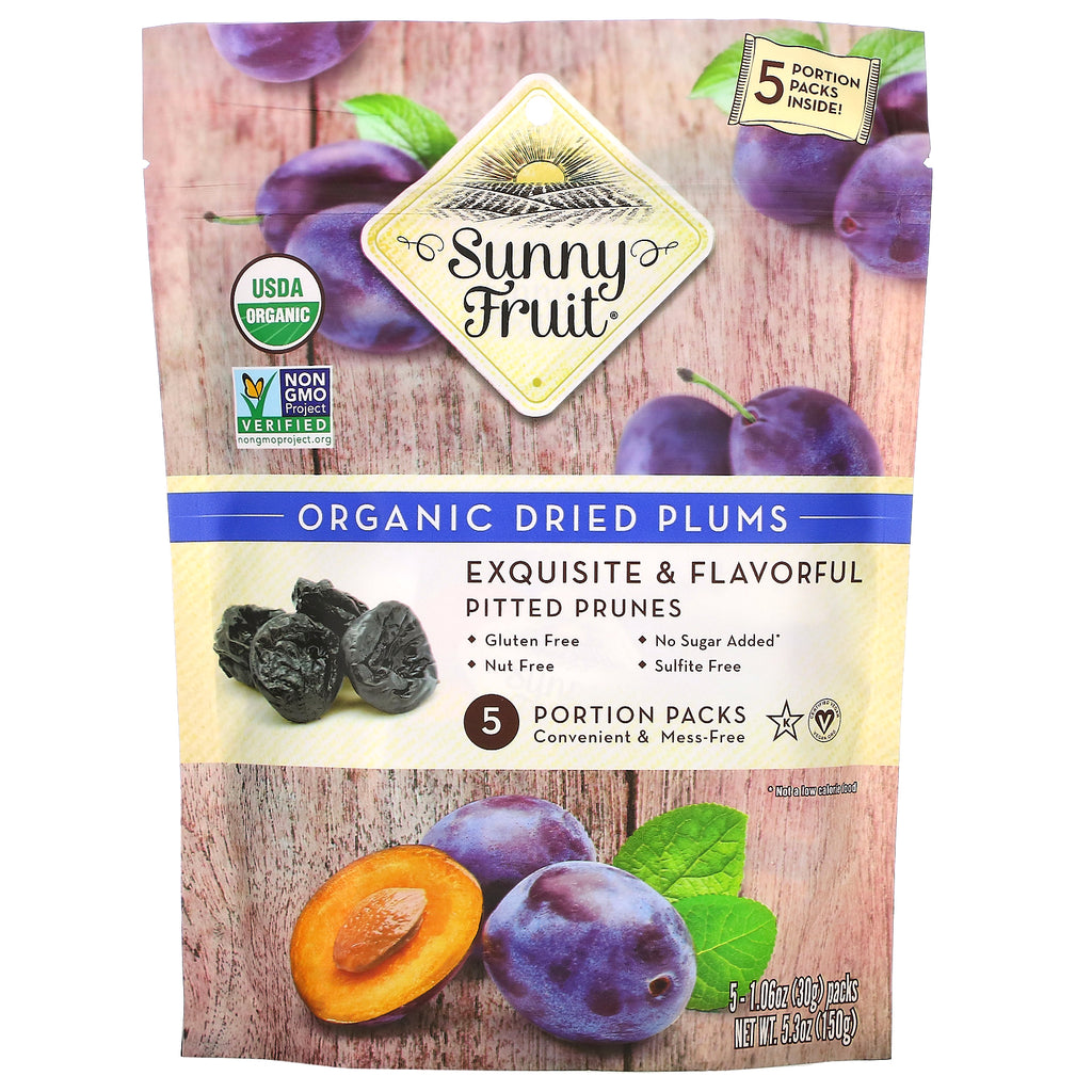 Sunny Fruit, Organic Dried Plums,  5 Portion Packs, 1.06 oz (30 g) Each