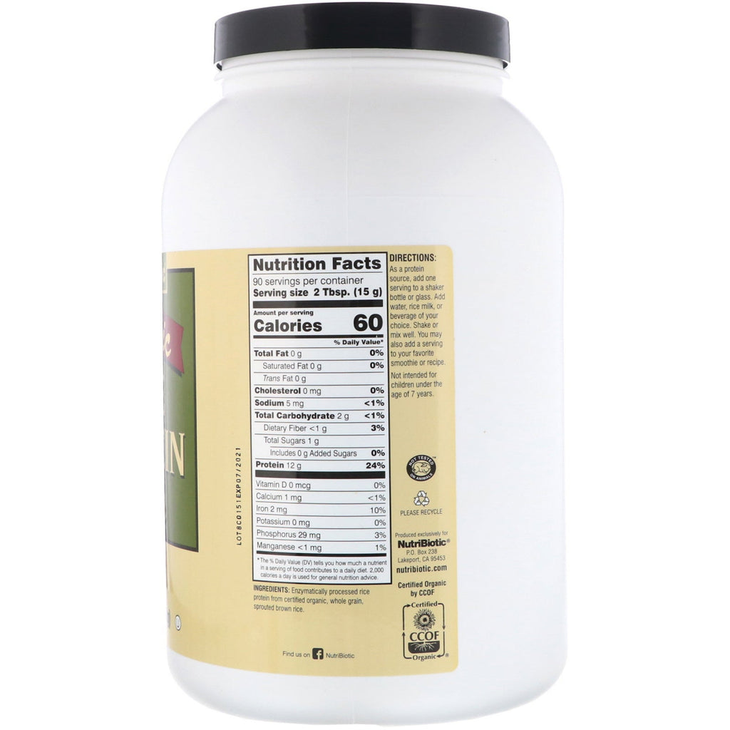 NutriBiotic, proteína de arroz crudo, natural, 3 lbs (1,36 kg)