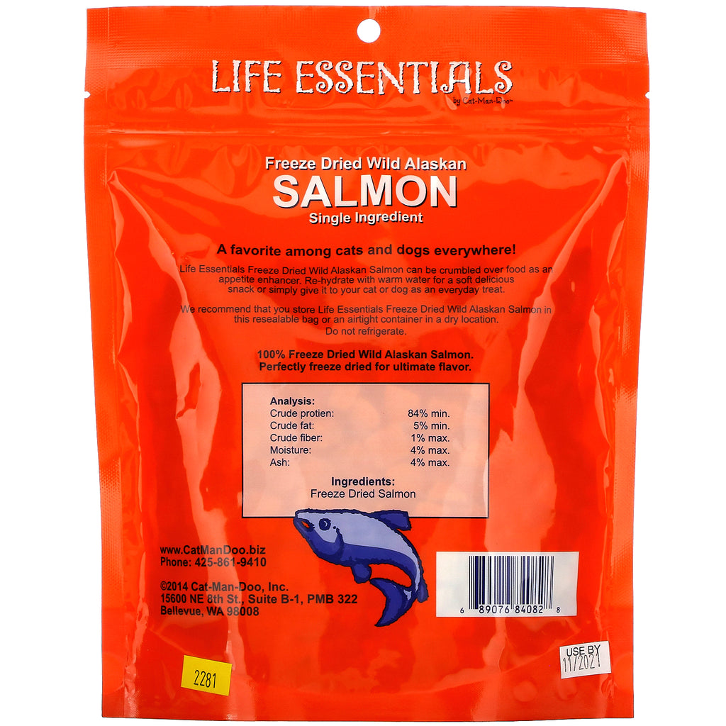 Cat-Man-Doo, Life Essentials, delicias de salmón salvaje de Alaska liofilizado, 5 oz (142 g)