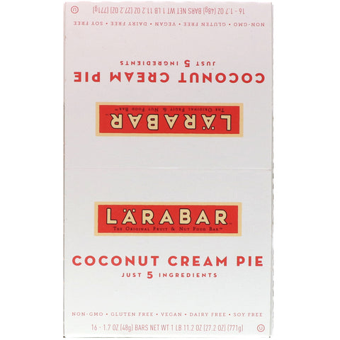 Larabar, The Original Fruit & Nut Food Bar, pastel de crema de coco, 16 barras, 1,7 oz (48 g) cada una