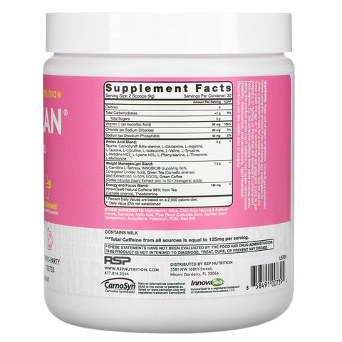 RSP Nutrition, AminoLean, aminoácidos esenciales + energía en cualquier momento, limonada rosa, 9,52 oz (270 g)