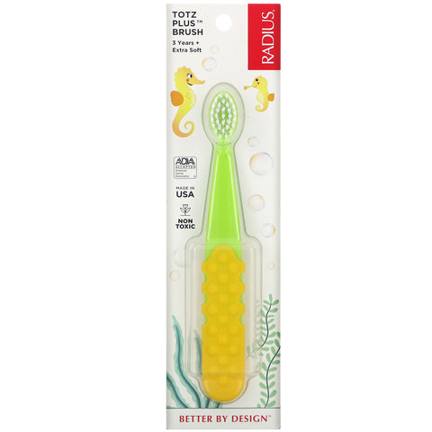 RADIUS, Totz Plus Toothbrush, 3+ Years, Extra Soft, Green/Yellow, 1 Toothbrush