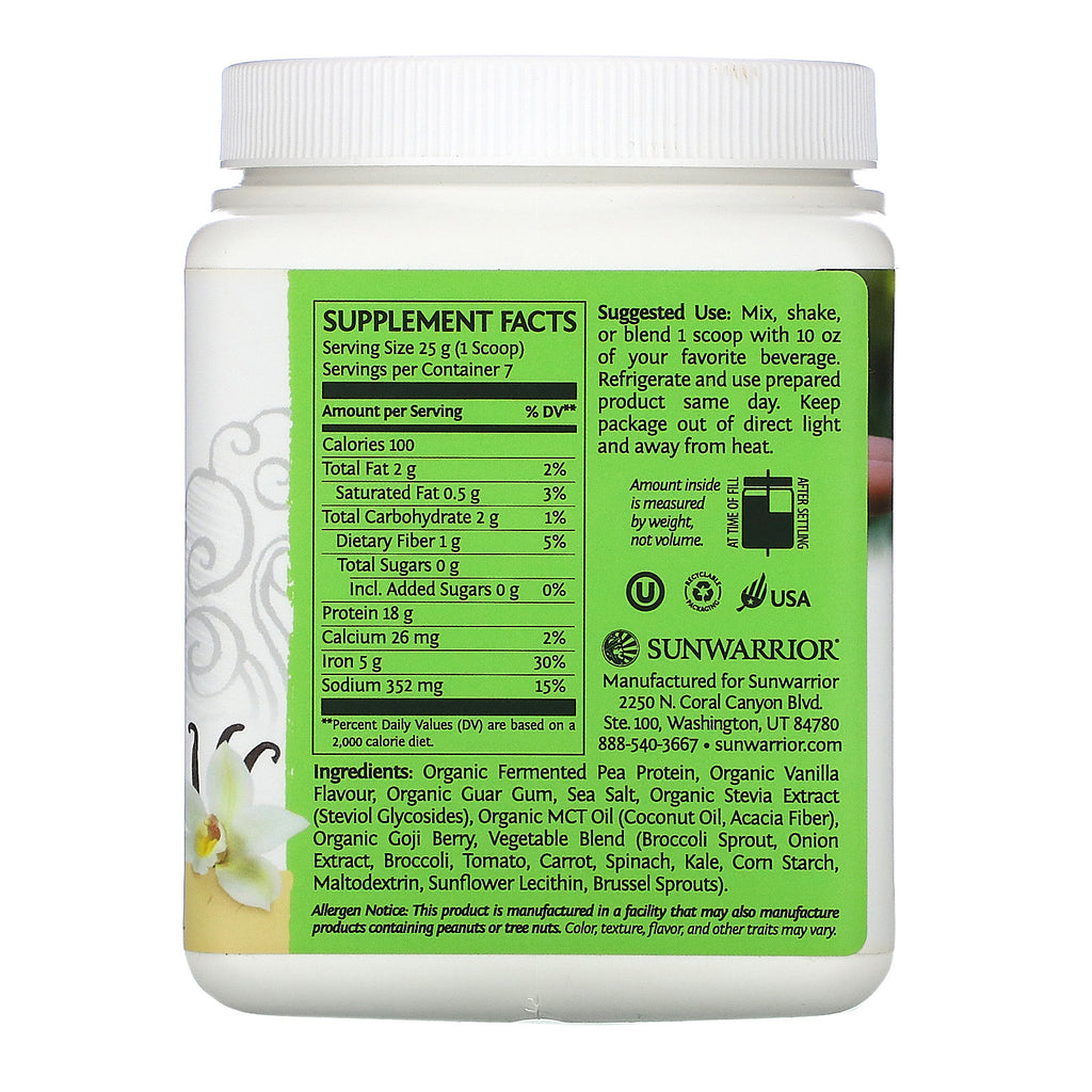 Sunwarrior, Clean Greens &amp; Protein, Tropical Vanilla, 6,17 oz (175 g)
