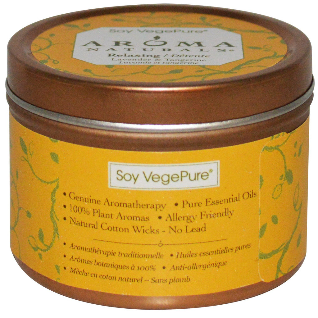 Aroma Naturals, Soy VegePure, Travel Tin Candle, Relaxing, Lavender & Tangerine, 2.8 oz (79.38 g)