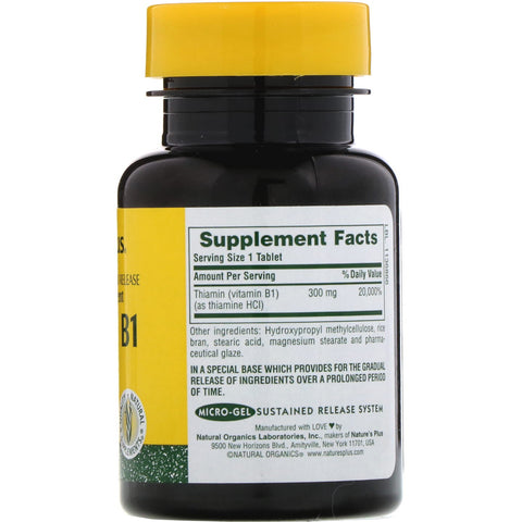 Nature's Plus, Vitamina B-1, 300 mg, 90 tabletas
