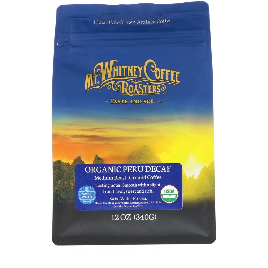 Mt. Whitney Coffee Roasters, Organic Peru Decaf, Medium Roast, Ground Coffee, 12 oz (340 g)