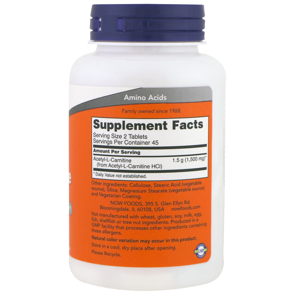 Now Foods, Acetyl-L Carnitine, 750 mg, 90 tabletter