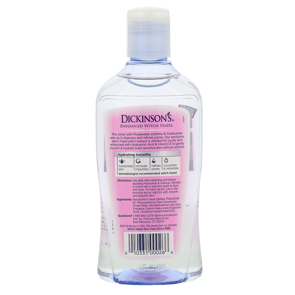 Dickinson Brands, Hamamelis mejorado, tónico hidratante con agua de rosas, sin alcohol, 16 fl oz (473 ml)