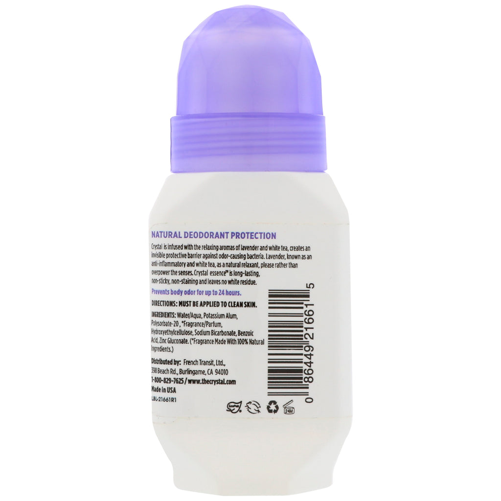 Crystal Body Deodorant, Natural Deodorant Roll-On, Lavendel og hvid te, 2,25 fl oz (66 ml)