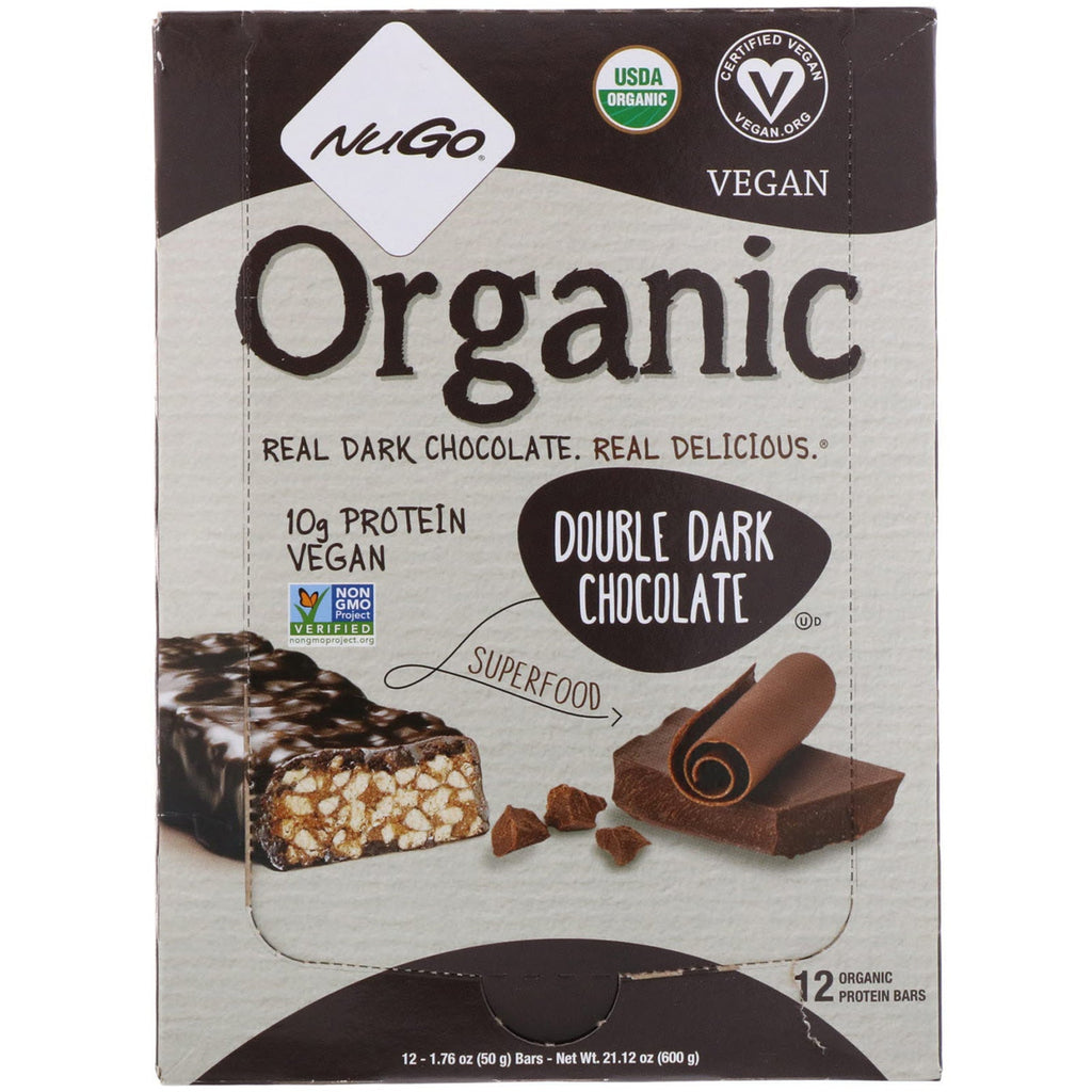 NuGo Nutrition, Barras de proteínas, chocolate amargo doble, 12 barras, 50 g (1,76 oz) cada una